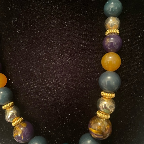 Vintage Necklace purple green gold amber claw clasp - Picture 4 of 7